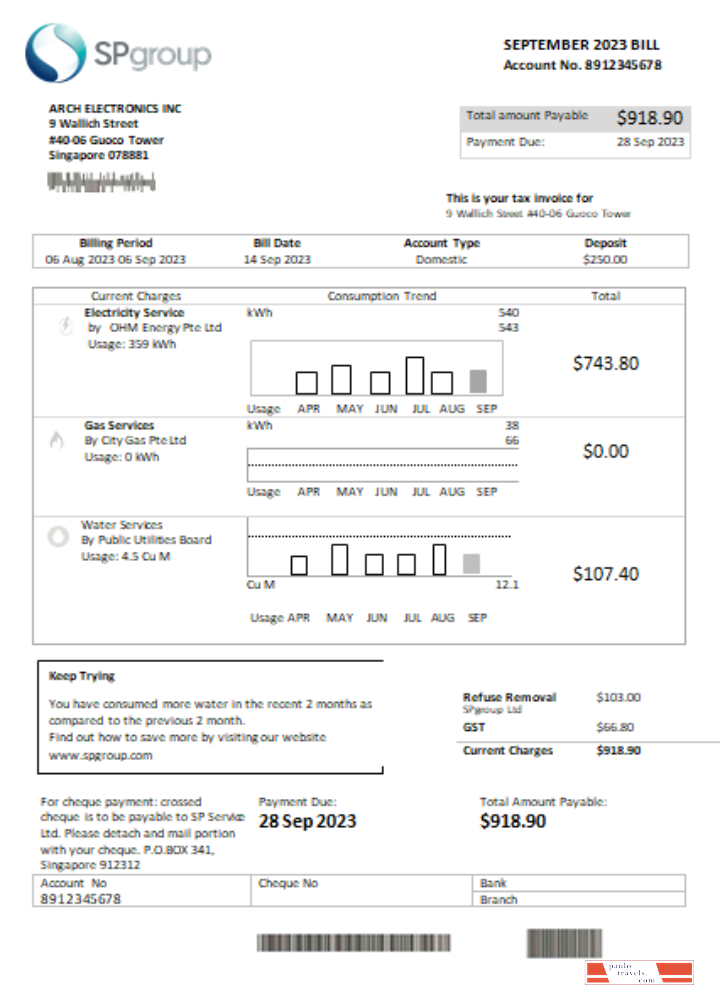 SP Group utility business bill SCR, page 1 PSD template